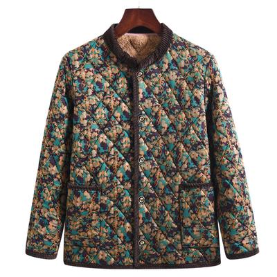 Women's Standing Collar Jacket Printed Winter Plus Size Warm Jacket Thickened Warm Baseball Jacket