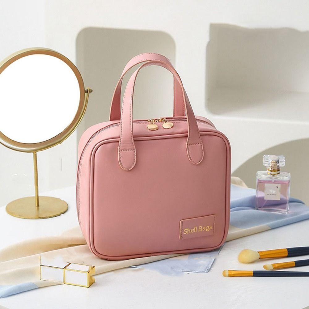 

Shell Bag Makeup Pouch Bag Letter Small Square Bag Portable PU Leather Cosmetic Bag Female/Girls розовый