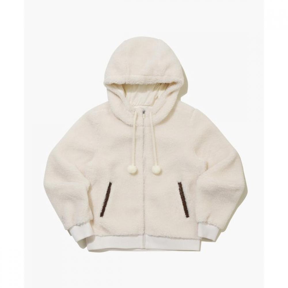 Munsingwear Women Fleece Hooded Zip Up Jumper Ivory Mr422pjpo3