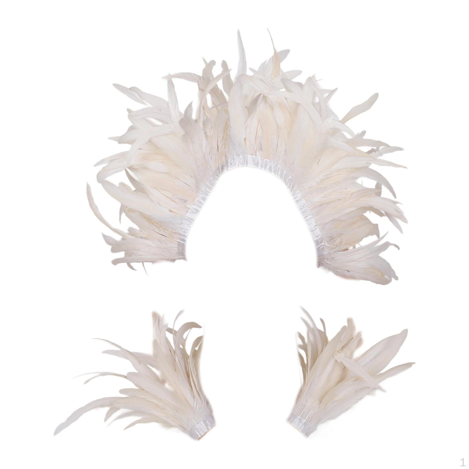 

Costume Shawl Featuring Feather and Wrist Cuffs for Celebrations White