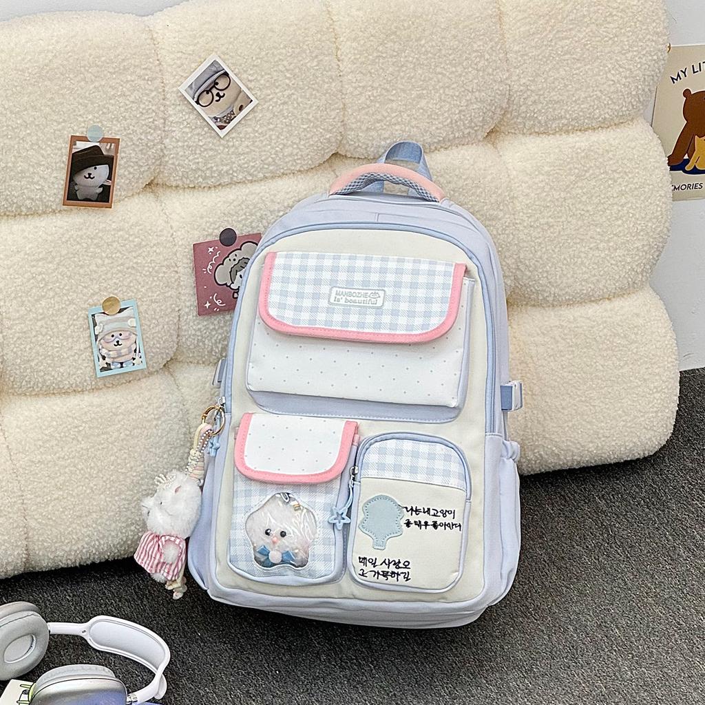 Schoolbag Japanese-style INS custard plaid campus backpack for primary and secondary school girls, commonly used for daily classes and summer