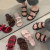 Bow Thick-soled Open-toed Versatile Sandals Spring and Summer Fairy Style French Slope Heel Heightening Small Cool Slippers Outside