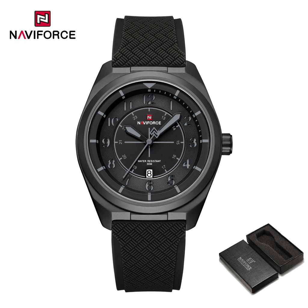 Naviforce Original Men Quartz Watch Lightweight Slicone Strap Calendar Waterproof 3ATM Round Watchcase Casual Fashion Men Watch NF9281T