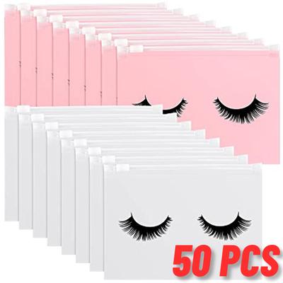 50 Stück/Set Wimpern-Nachpflegebeutel Wiederverwendbare Plastik-Make-up-Taschen Toiletten-Reiseaufbewahrungstasche Eva-Make-up-Beutel Kosmetik mit Reißverschluss