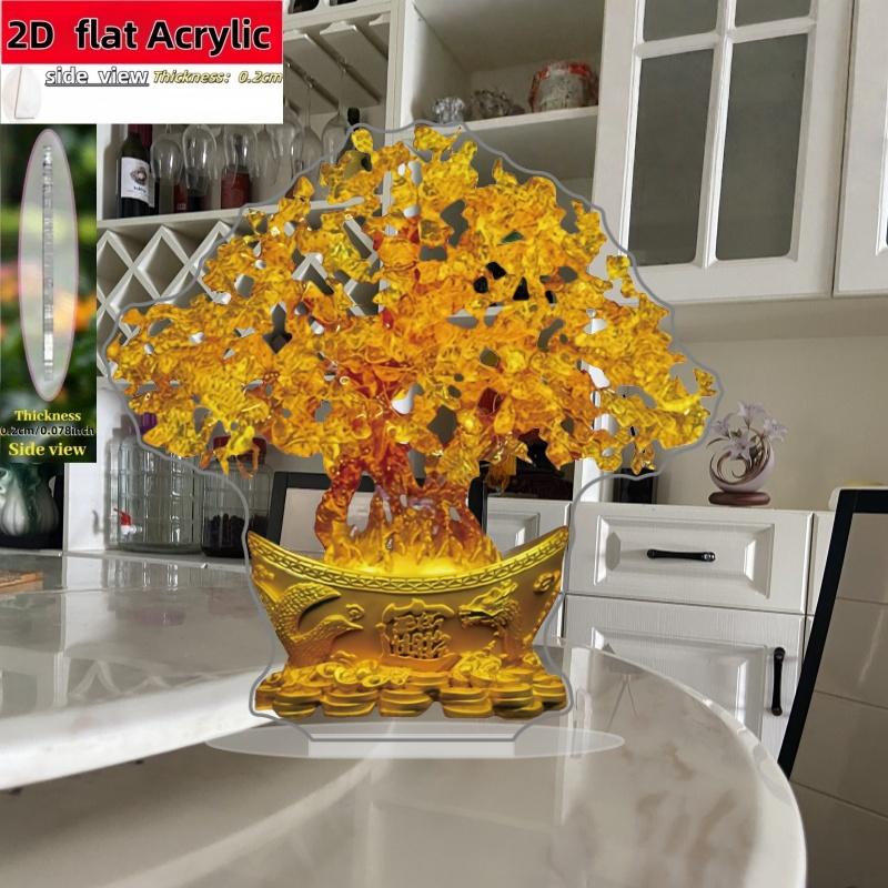 

2D Flat Golden Tree Acrylic Desktop Decoration, Home Decor Plaque Hanging Wall Art Decorative Garden Decoration for Room Door Signs Hanging Square Liv 14*15.5cm