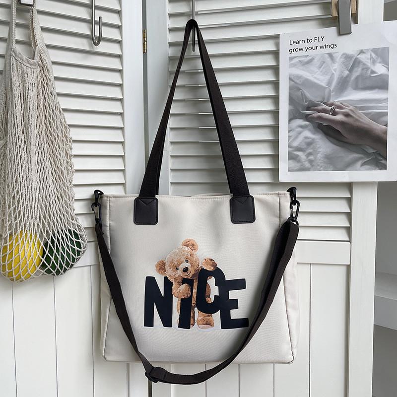 Bolso Tote de Lona Oxford para Mujer con Estampado de Letras Suave para Hombro Uso Diario