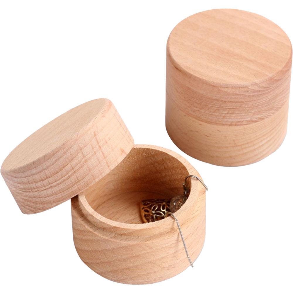 2PCS Small Round Wooden Storage Boxes Ring Box Vintage decorative Natural Craft Jewelry box Case Wedding Accessories