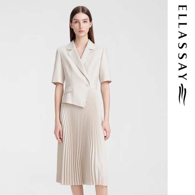 

ELLASSAY Stiff Patchwork Shirred Pleated Dress
