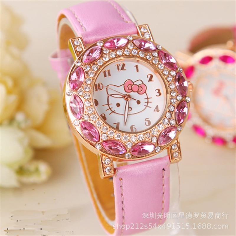 Children's Watch Girl Fashion Waterproof Quartz Watch Cartoon Cute Princess Powder KT Cat Elementary School Student Electronic Watch