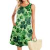 Summer Dresses For Women Beach Boho Sleeveless St. Patrick's Day  Printing Flowy Pocket Tshirt Tank Sundresses