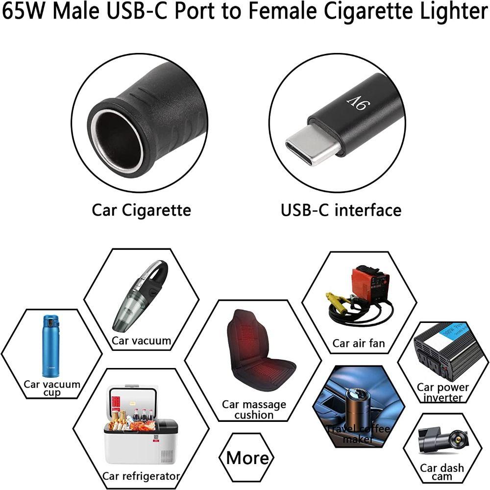 Strips Work with 65W PD Charger Adapter Cable Converter USB C to Cigarette Lighter 9/15/12/20V