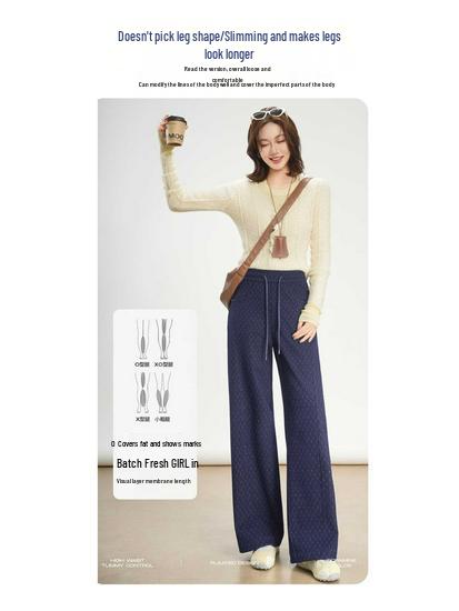 White Five Geese Polka Dot Jacquard Denim Wide-Leg Pants for Women - Autumn/Winter 2025