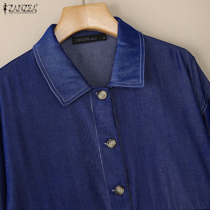 ZANZEA Women Casual Turn Down Collar Loose Long Sleeve Autumn Blouse