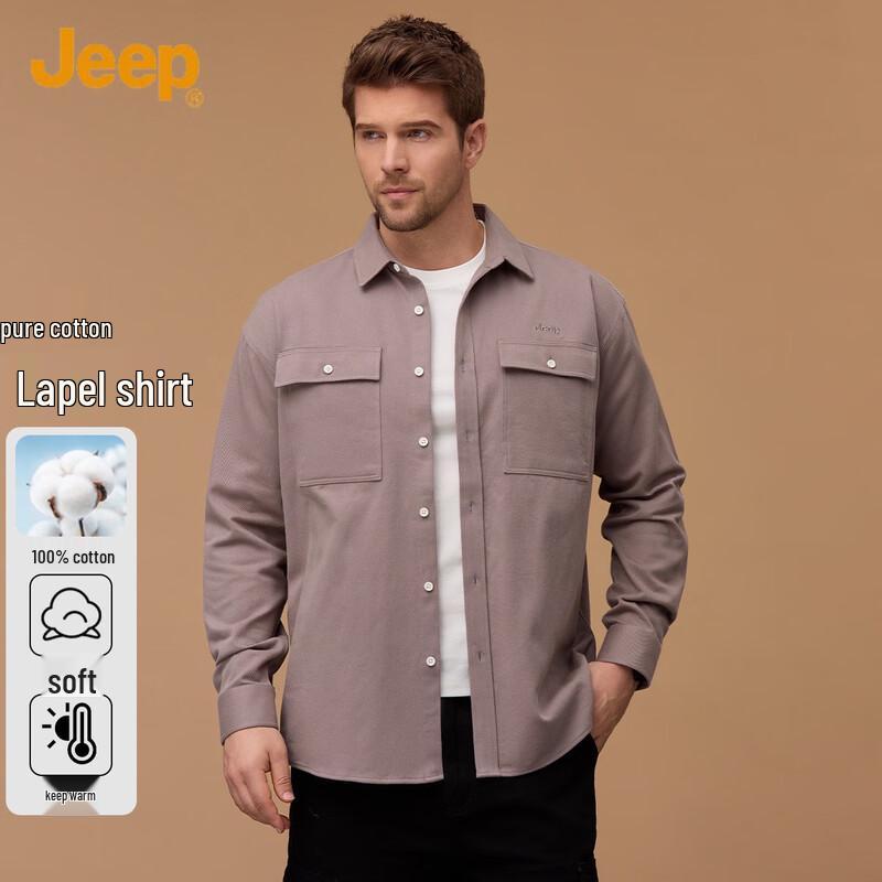 JEEP Men s Long-Sleeve Cotton Workwear Shirt with Double Pockets 2XL