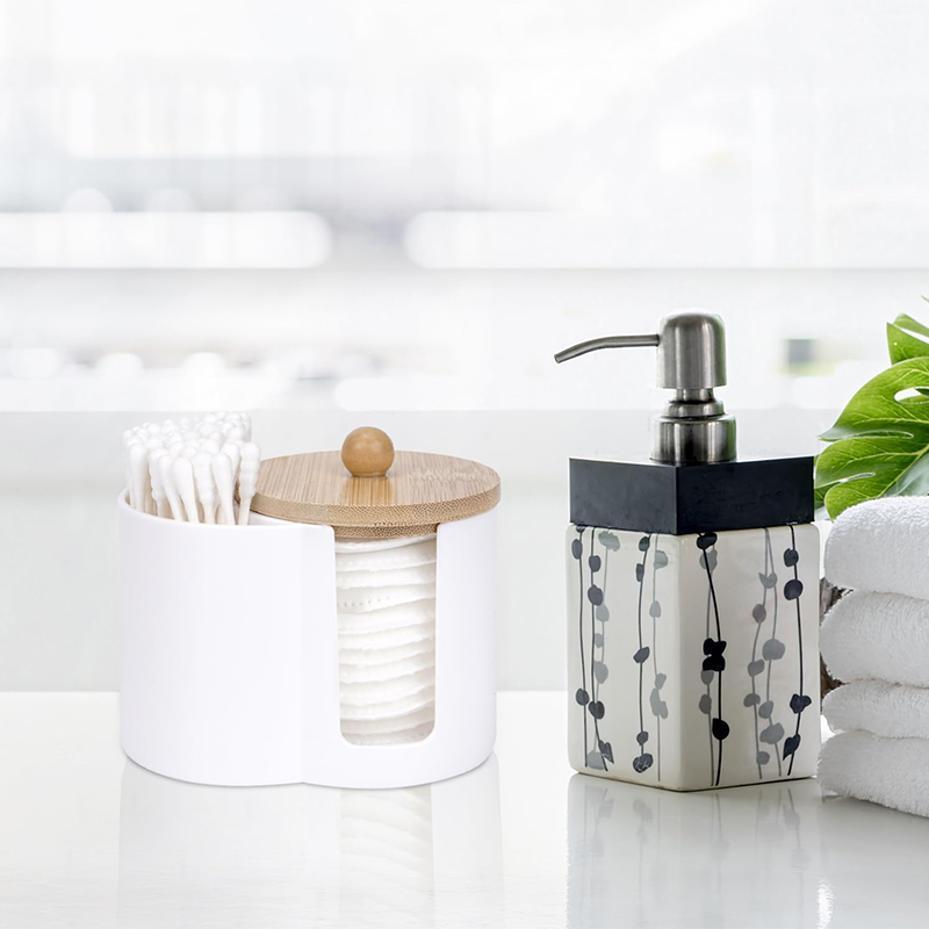 2-in-1 Cotton Swab Makeup Remover Cotton Integrated Storage Box Desktop Makeup Cotton Double Hole Storage Box Covered StorageBox