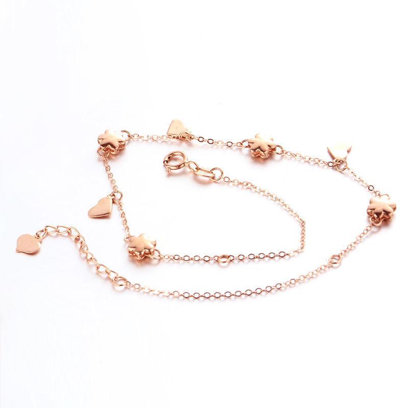 Purple Gold Glossy Flower Love Anklet Summer Sweet Rose Gold Plated Heart Anklet Jewelry