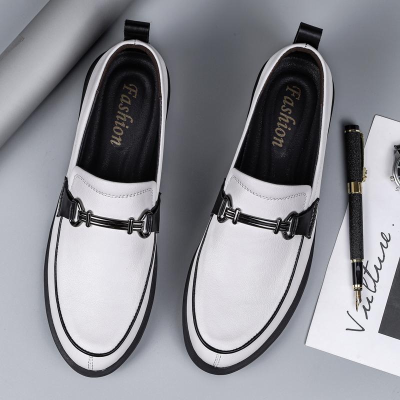 Genuine Leather Men Casual Shoes Business Soft Sneakers Men Loafers Moccasins Breathable Slip On Driving White Shoes Male Flats