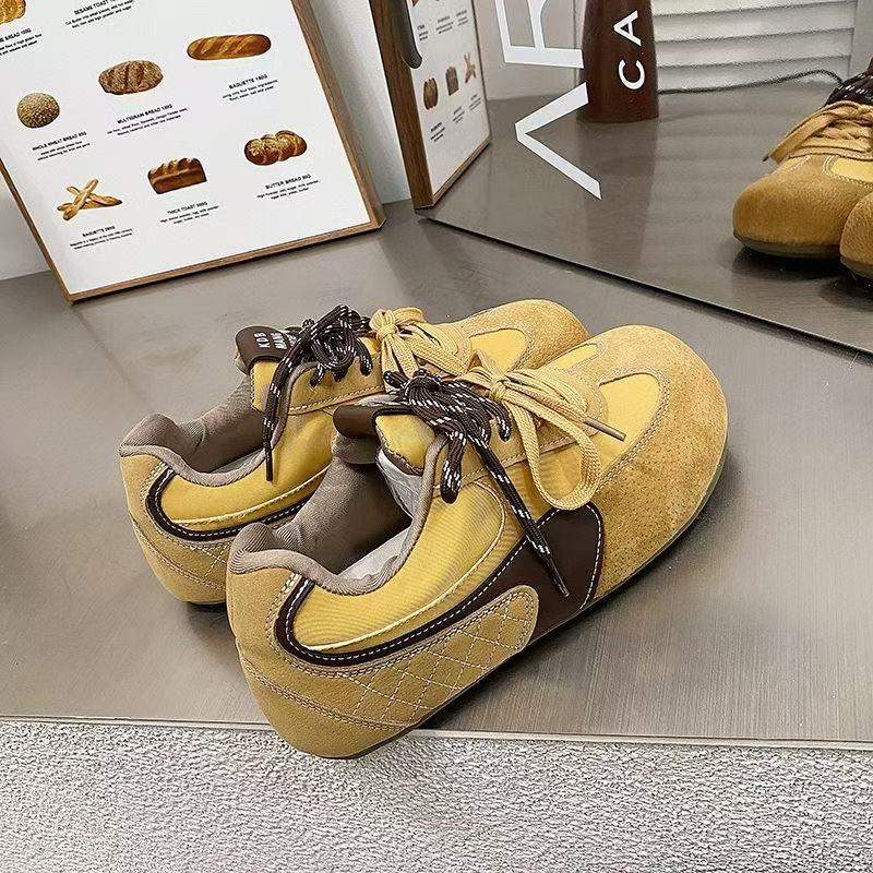 Sneakers women's French retro round head lace-up color matching Forrest Gump shoes comfortable and lightweight niche casual platform German training