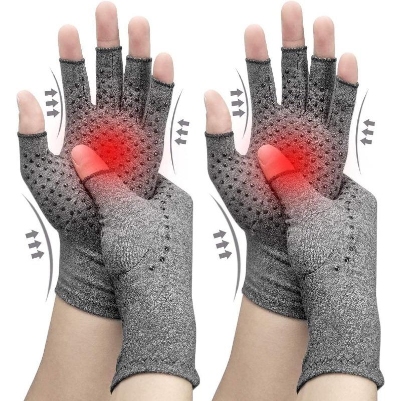 A  Pair of Fingerless Compression Arthritis Gloves for Men and Women, Pressure Gloves with Silicone Dots for Support and Warmth, Relieves Pain