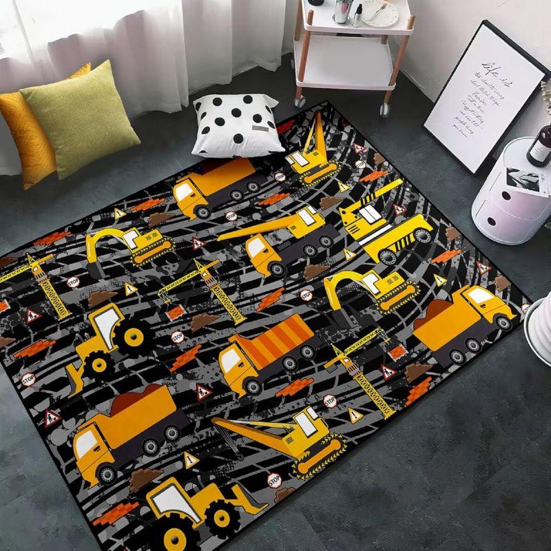 

Construction Rugs for Boys Room Construction Play Non Slip Flannel Carpet for Playroom Decor Rug with Truck Tractor Print Mat 40cm x 60cm
