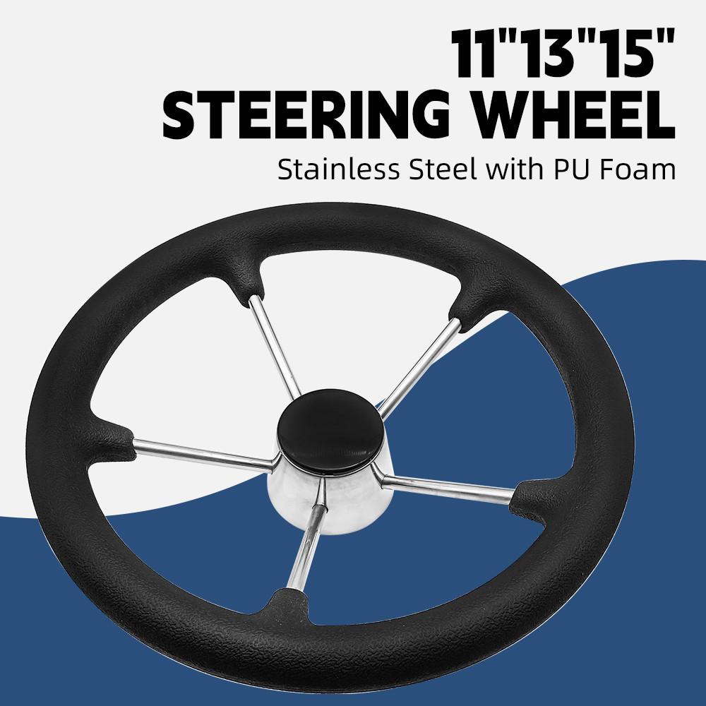 5 Spoke 11/13/15 Inch Stainless Steel Destroyer Steering Wheel Non-Slip Black Foam Surface Boat Accessories