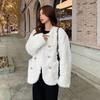 Lamb Wool Imitation Leather Coat Women's Winter New Thickened White Plush Top Cotton Jacket Round Neck
