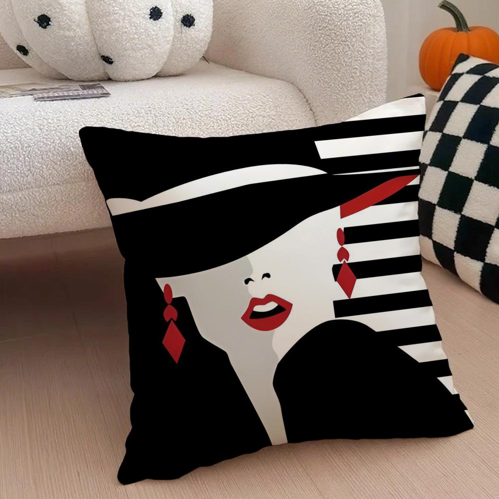 Elegant Vantage Anime Elegant Lady Pattern Cushion Cover Linen Pillow Case Soft Breathable Protective Couch Room Decoration