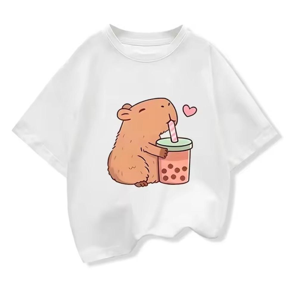 Summer Kids Clothes Tees Cute Capybara Printed Fashion Boys Girls Cotton Oneck Tshirts Tops Casual Children Short Sleeve Shirt