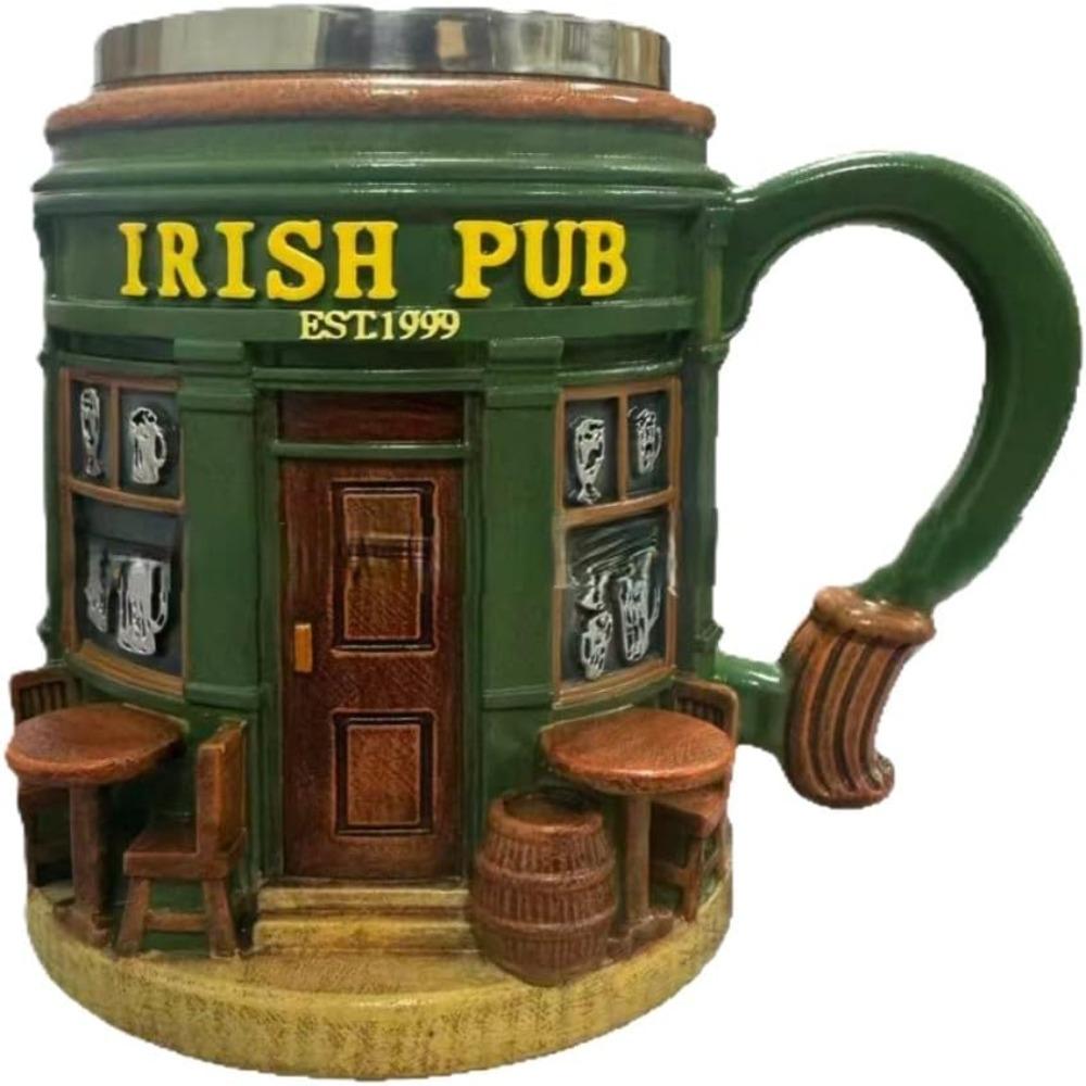

with Handle Irish Pub 3D Novelty Coffee Mug Green Traditional Pub Design Comfortable Ergonomic Handle Ceramic Coffee Mug 50ml чорний