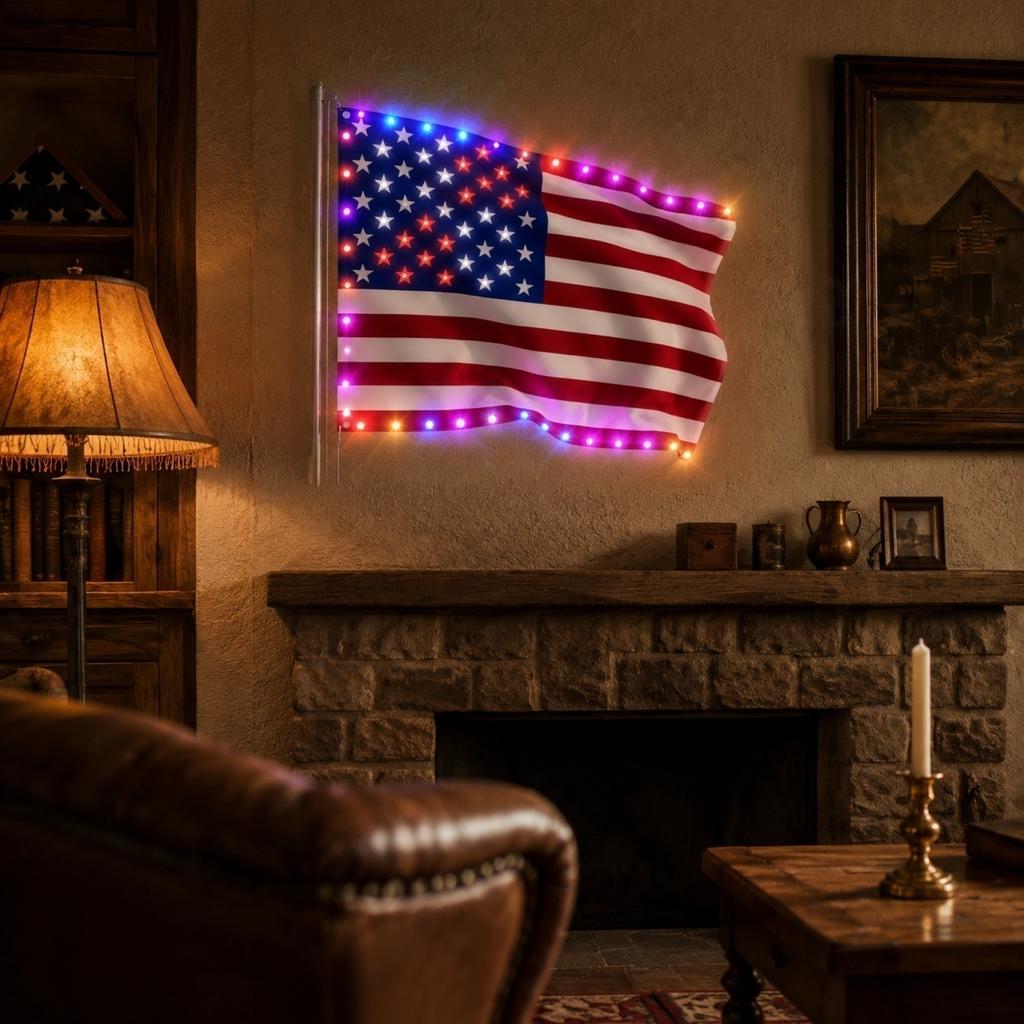 Patriotische LED-beleuchtete Flagge für den Innen- und Außenbereich Strapazierfähiges Gewebe mit integrierten LED-Lichtern zur Dekoration und Feier