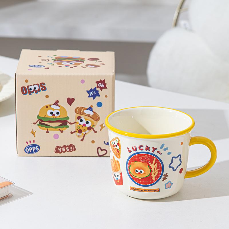 

Забавная керамическая кружка в виде бургера, трехмерная, для кофе с крышкой, чашка для воды, студенческая, для офиса, для гостиной, для завтрака, для молока 340ml