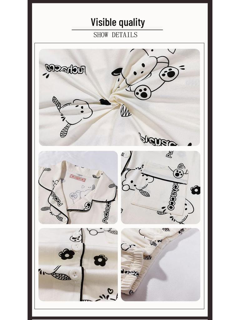 Summer Fashion Pajamas: Women's Short Sleeve Three-Piece Set with Cartoon Pacha Dog Design, Suitable for Home or Outdoors