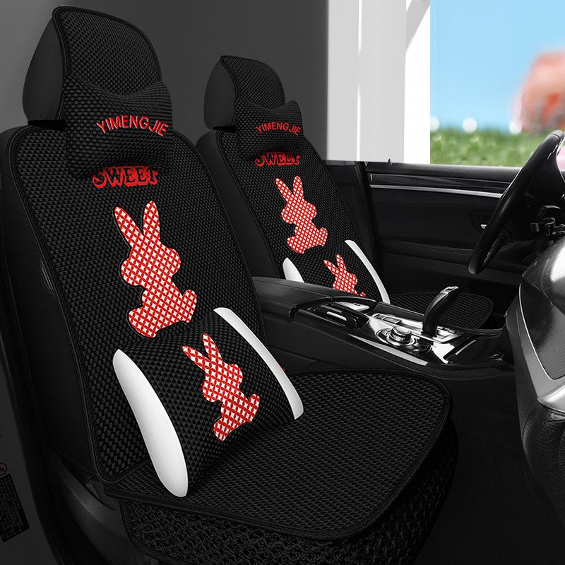 Universal Cartoon Ice Silk Car Seat Cover - Breathable, Cute, Cool, and Full Wrap for All Seasons.