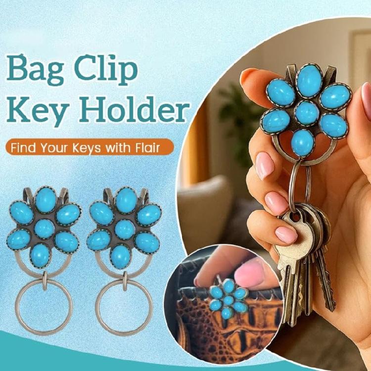 Giftable Floral Key Clip Keychain Women Bohemian Bag Charm Sturdy Keyring Purse Accessory Hanging Decoration