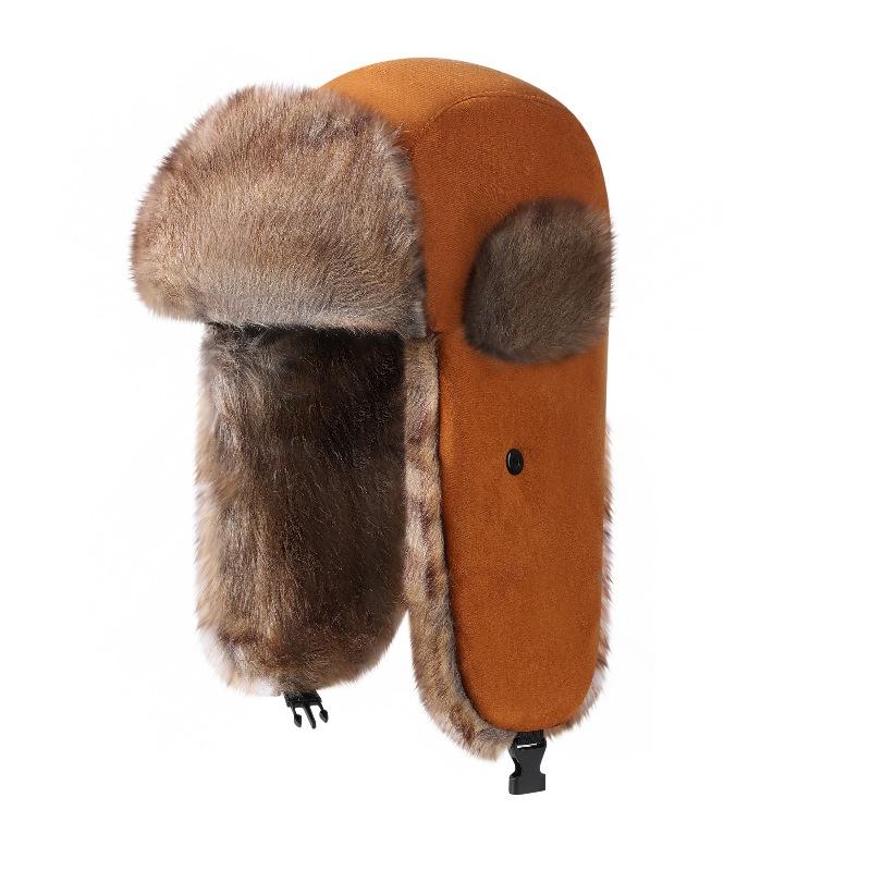 Suede Lei Feng Hat, Northeast Wind and Snow Ear Protection Hat, Winter Thickened Warm Lei Feng Hat Fashion Cashmere Hat