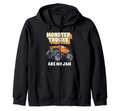 Monster Truck Are My Jam Retro Monster Truck Birthday Zip Hoodie
