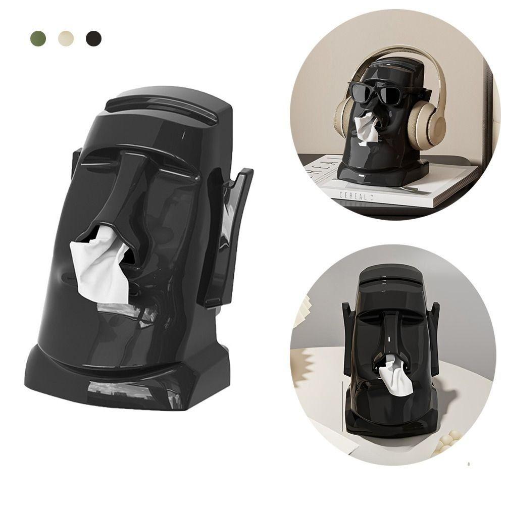 Moai Statue Tissue Box 3 in 1 Headphone Bracket Creative Paper Towel Box  Car Decor