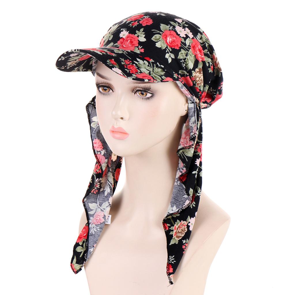 Trendy Print Muslim Hijab Caps With Brim Women Baseball Cap Wrap Head Ramadan Ladies Fashion Headwear Turban Bonnet