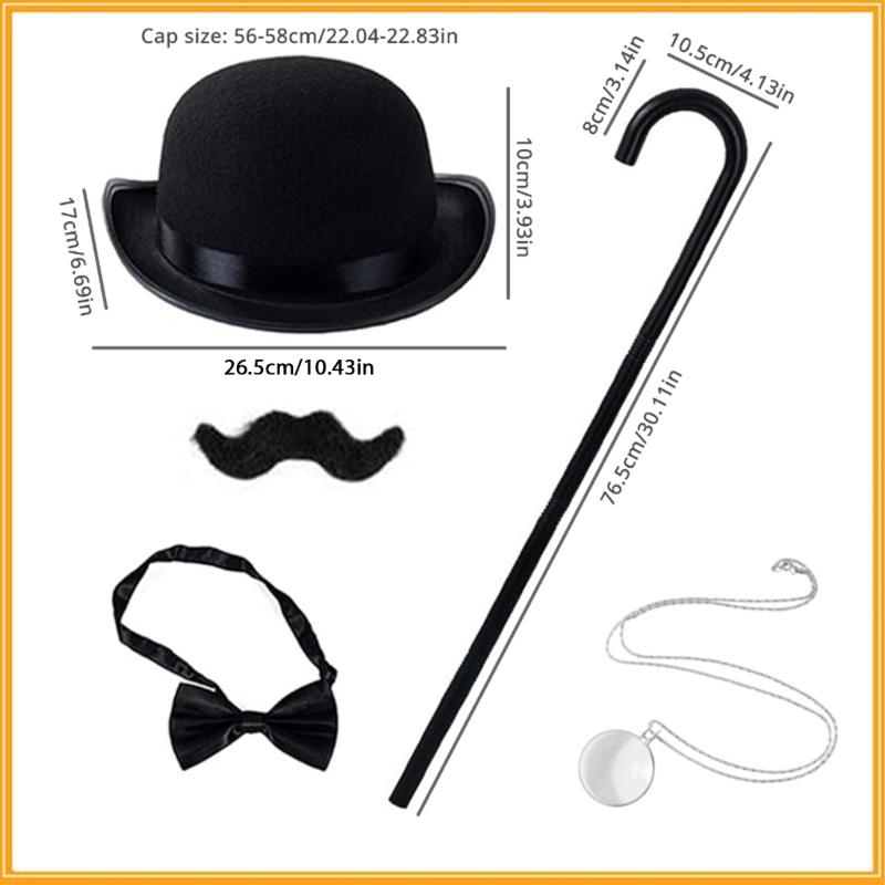 Herren Kostüm Monopolys Kostüm für Männer 1920 Gatsby Herren Kostüm Zubehör 5 Stück Halloween Viktorianisches Kostüm Schwarz