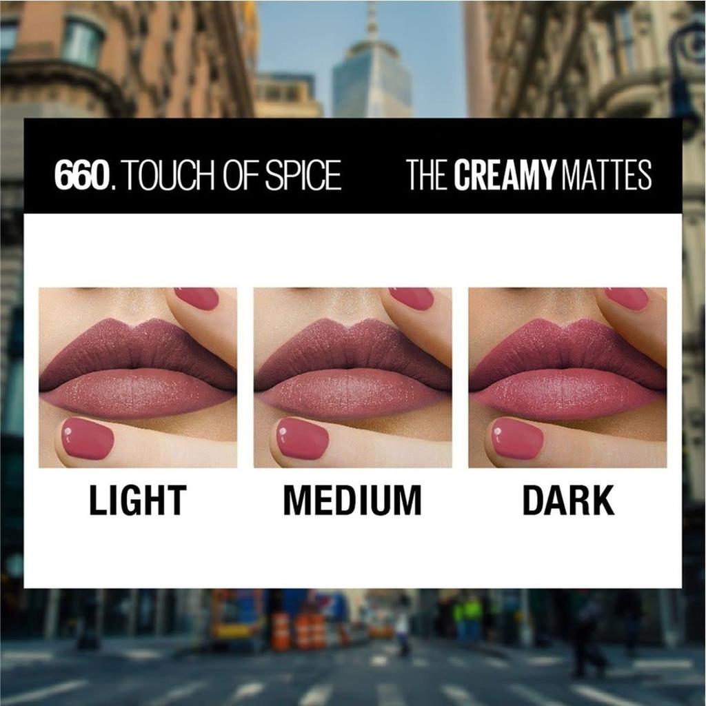 Maybelline New York Color Sensational Creamy Matte Lippenstift 3,9g Intensiv Feuchtigkeitsspendend Farbton 660 Touch of Spice