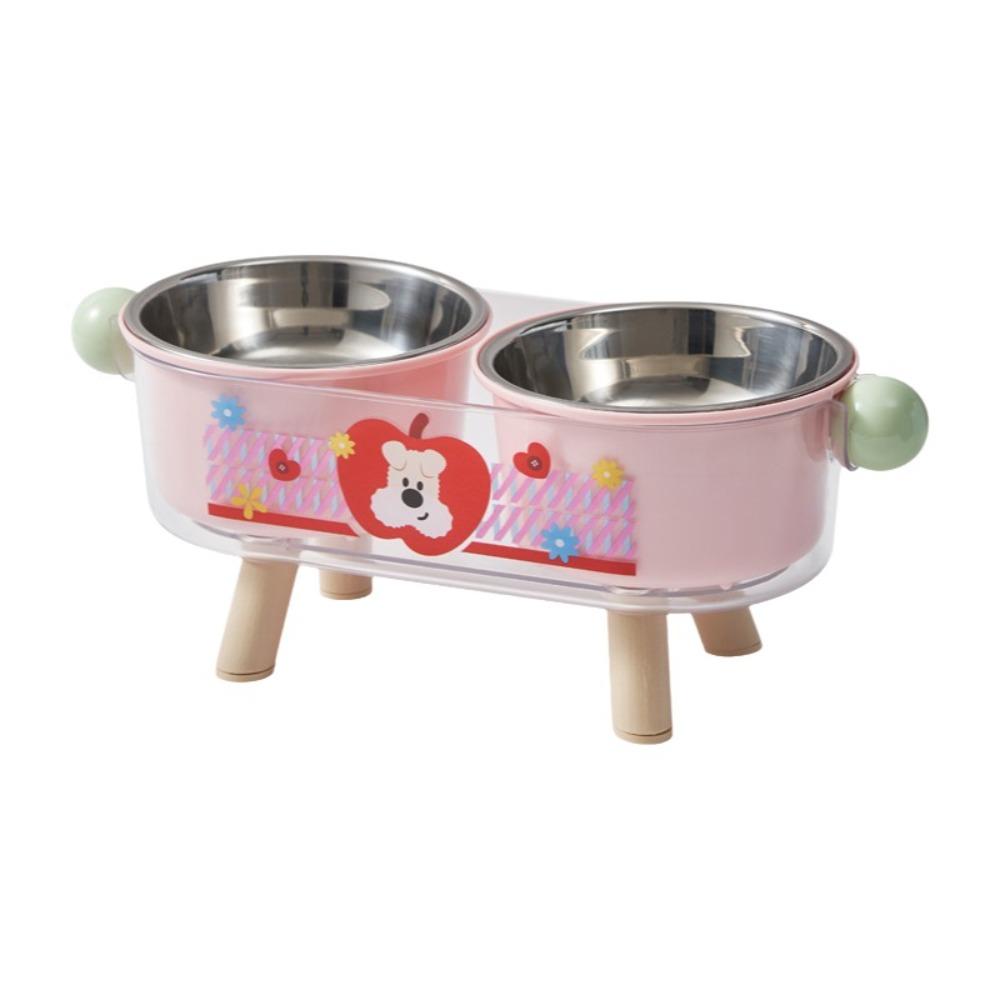 

Stainless Steel Elevated Cat Bowl Non-Slip Double Bowls Cat Water Bowl Cute Anti-Tipping High Foot Dog Feeder For Cats Dogs розовый