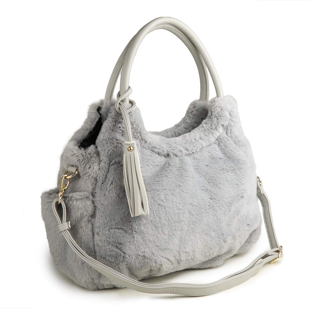 

Fur Fluffy Plenty of Tote [Pragma] Bag, Fur, Storage, 2-Way Bag... (Gray) сірий колір