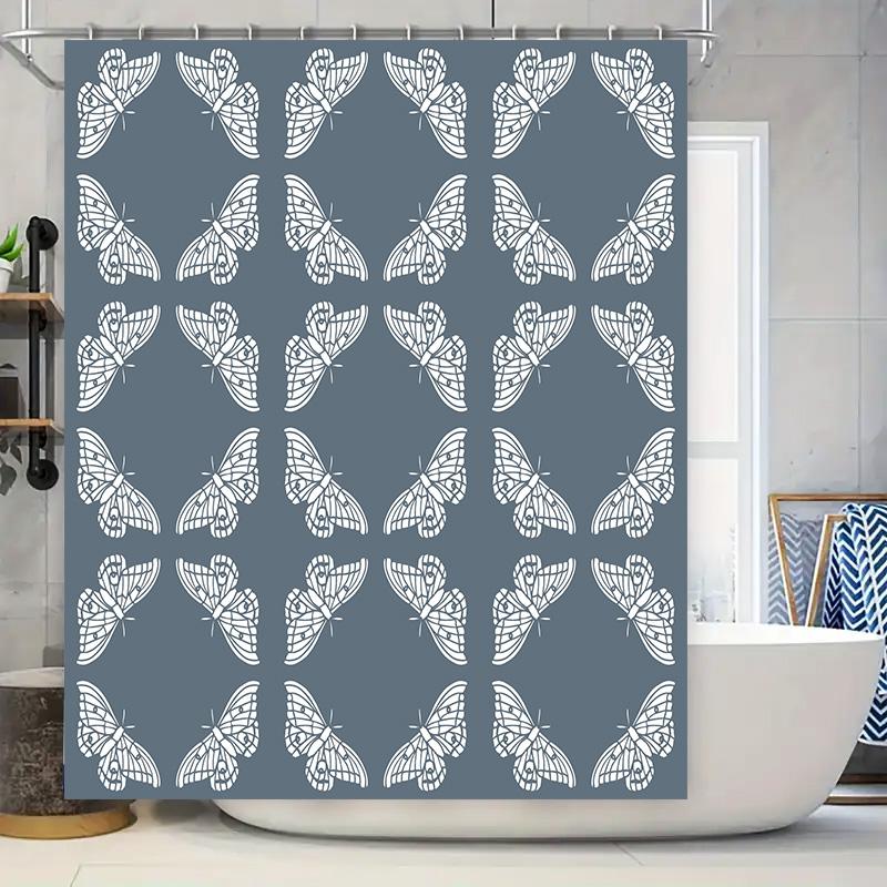 

Beautiful Butterfly Pattern Shower Curtain Home Decor Bathroom Waterproof Fabric Dark Blue 3D Printed Decorative Water Repellent W60H190(CM)-1 Pcs