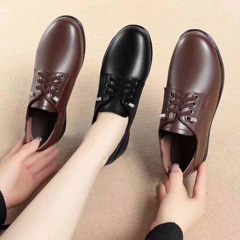 Popular British Style Lace-up Wedge Heel Small Leather Shoes Fashionable and Elegant Commuter Shoes Mother Shoes 2025 Fashion Single Shoes