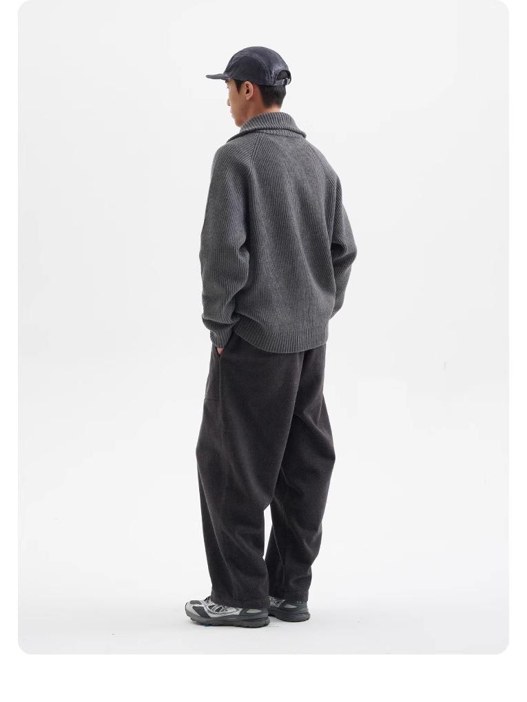 Men's High-Neck Half-Zip Thick Knit Sweater, Retro Loose-Fit Pullover for Autumn/Winter