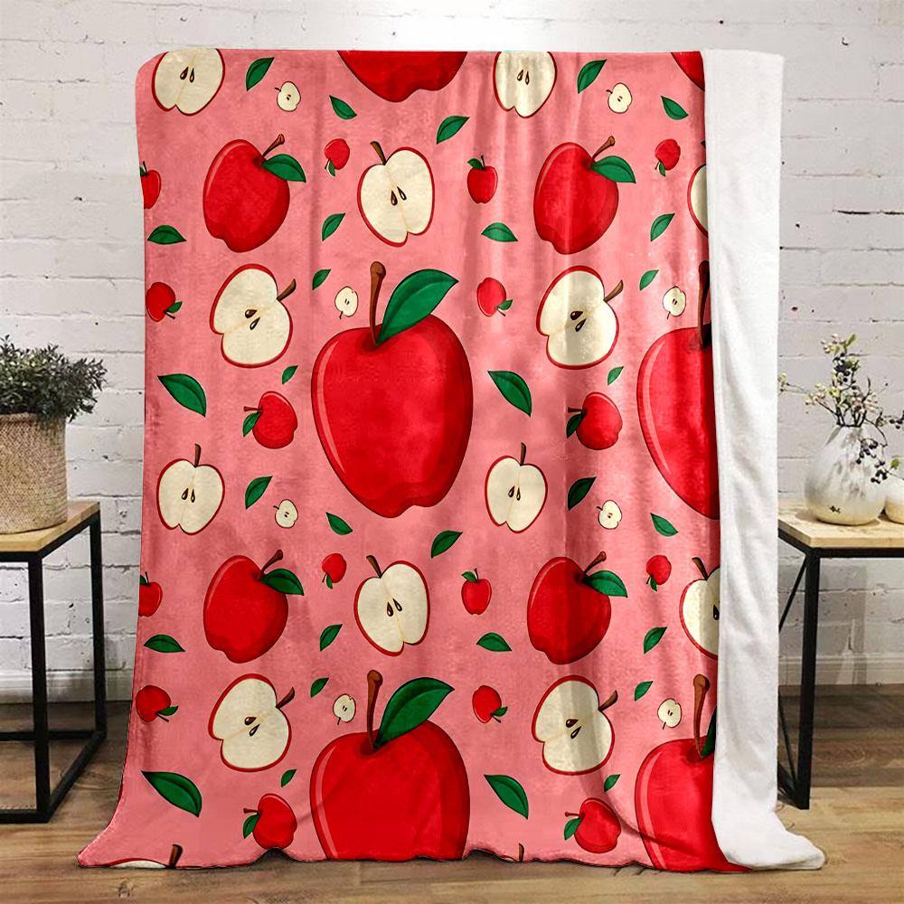 Red Apple Pattern on Pink Background Patterned flannel blanket perfect for the bedroom living room, sofa, or a little nap