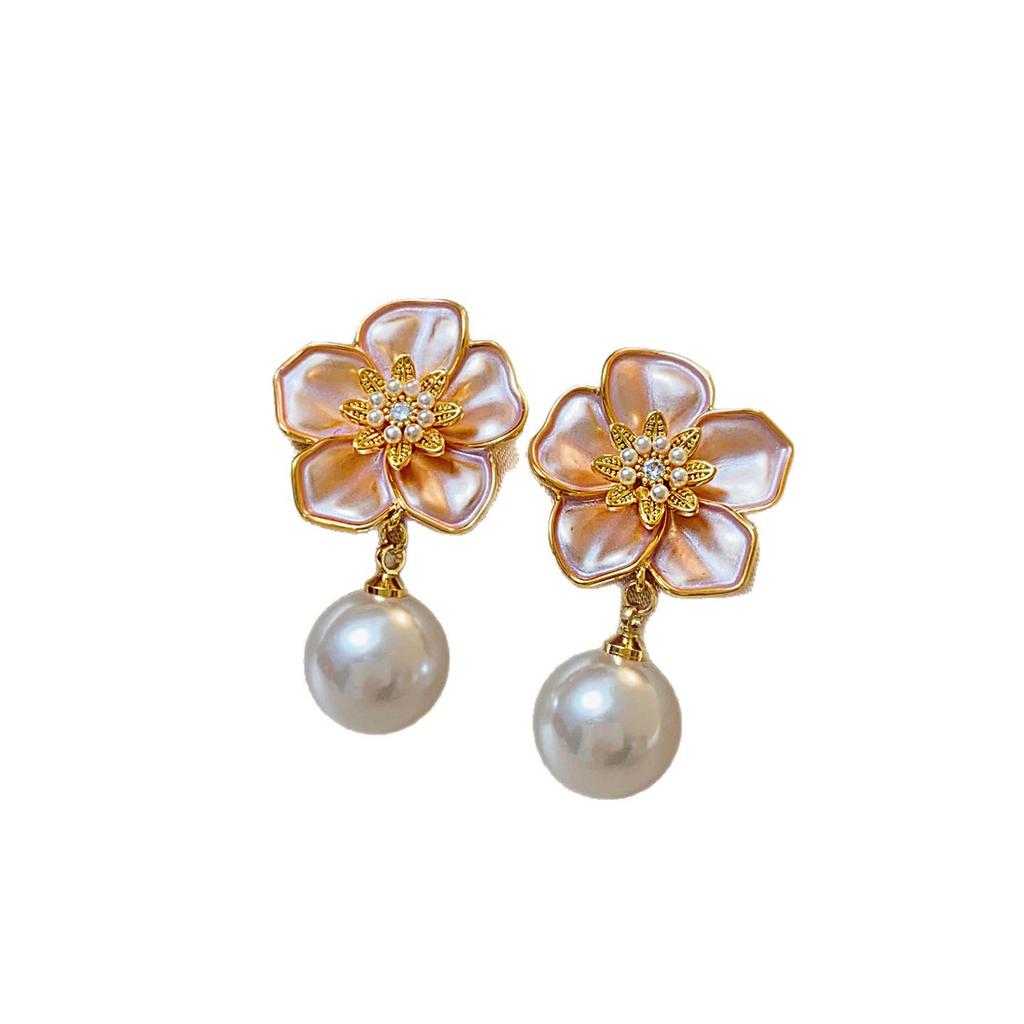 Silver Needle Droplet Flower Pearl Stud Earrings for Women - Unique, Elegant & Luxurious Design 2026.