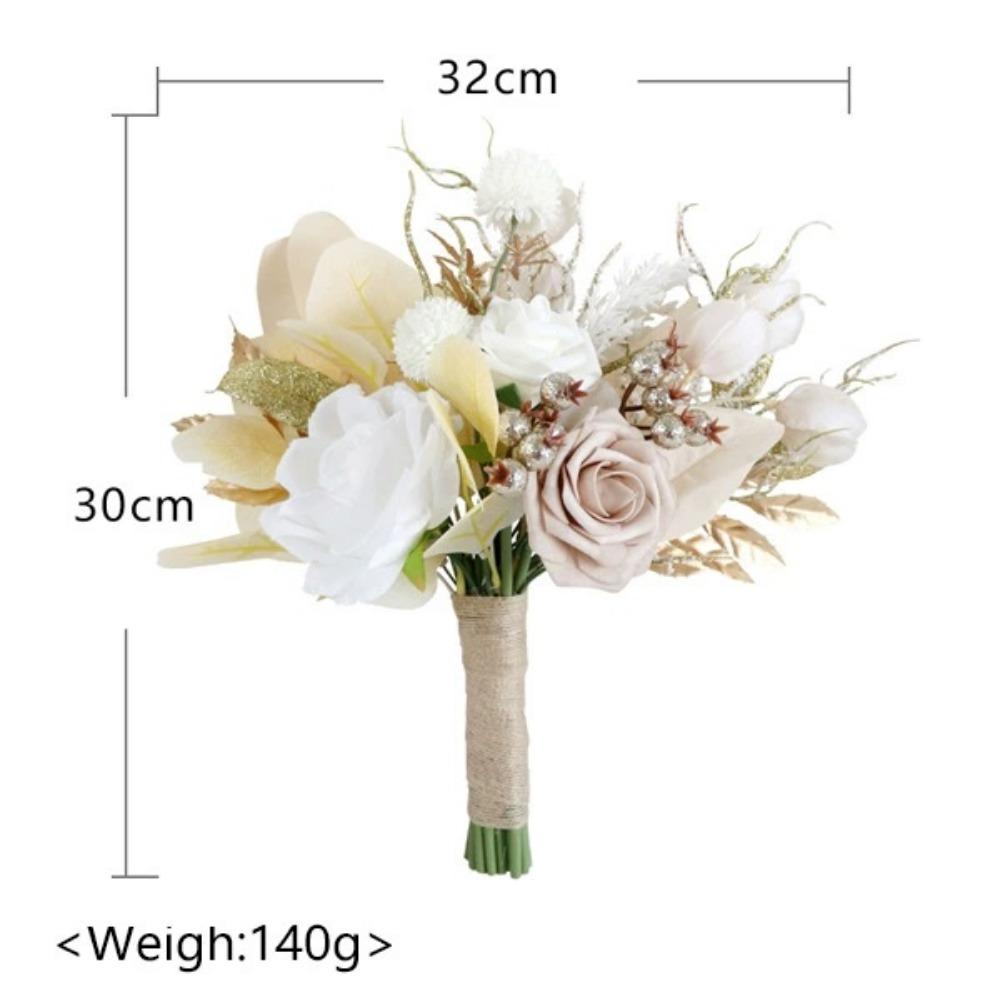 Kunstige blomster brudebukett til bruden, rustikke bryllupsbuketter til bruden Silke runde kunstige bryllupsblomster buketter
