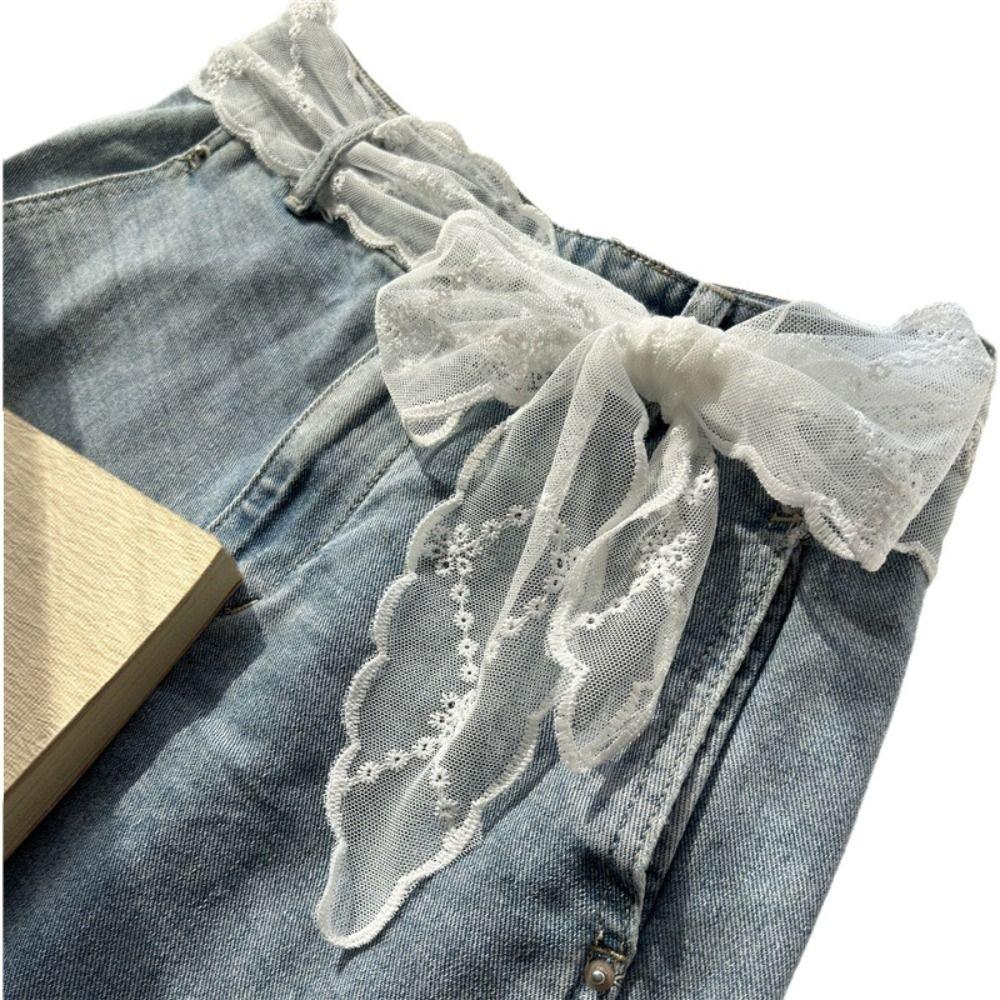 White Sweet Lace Belt Flowers Embroidery Bow Tie Bohemian Waist Chain Waist Decoration Sweet Scarf Body Decor Accessories