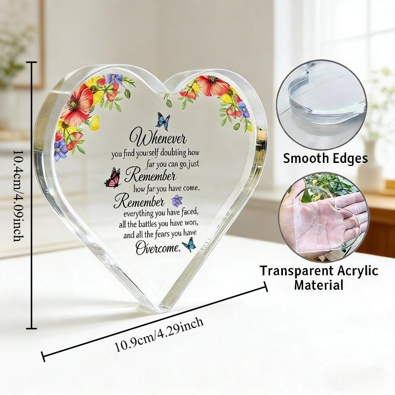 2D Flat, Heart-Shaped Acrylic Desktop Decoration, Butterfly & Flower Design, Home Decor Plaque Hanging Wall Art Decorative Garden Decoration for Room